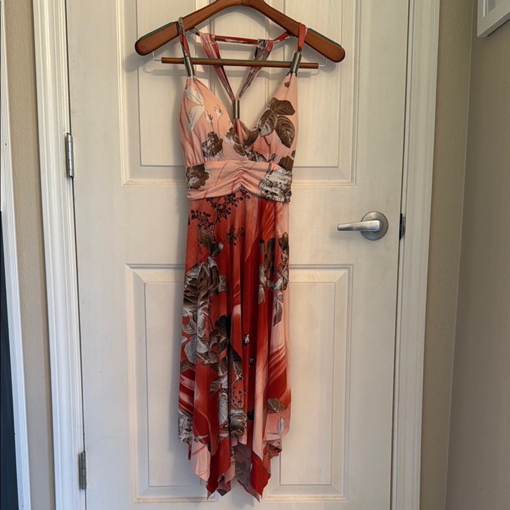 Pink Asymmetrical Sundress with Plunge Neckline for Cocktail